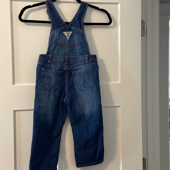 OshKosh B'gosh fleece lined pant overalls with adorable little red bow EUC 3T - Picture 9 of 14